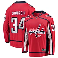 Maillot rouge Justin Sourdif des Capitals de Washington pour hommes Fanatics