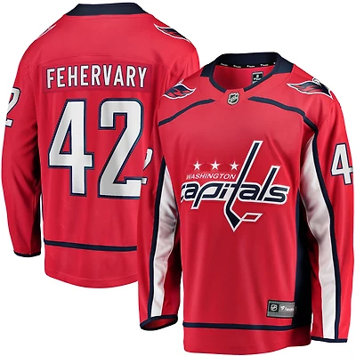 Maillot de joueur échappé à domicile Fanatics Martin Fehervary des Capitals Washington, rouge