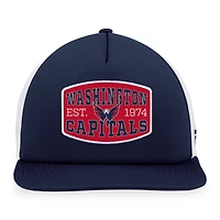 Casquette Snapback de camionneur avec patch en mousse sur le devant en mousse Fanatics pour hommes, bleu marine/blanc, Washington Capitals
