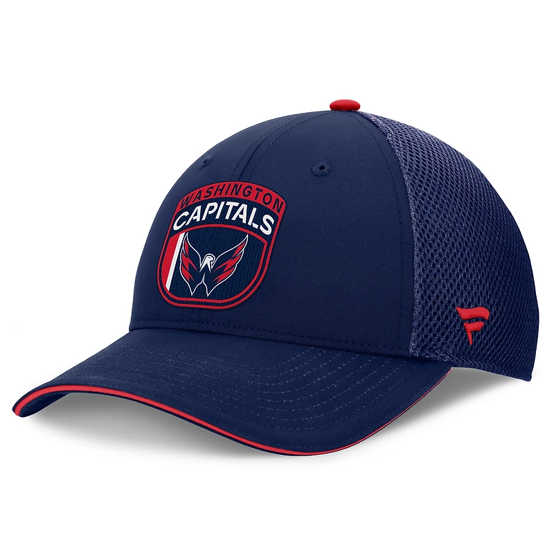 Casquette trucker authentique Washington Capitals bleu marine pour homme, modèle Pro Ice, ajustable, de marque Fanatics.