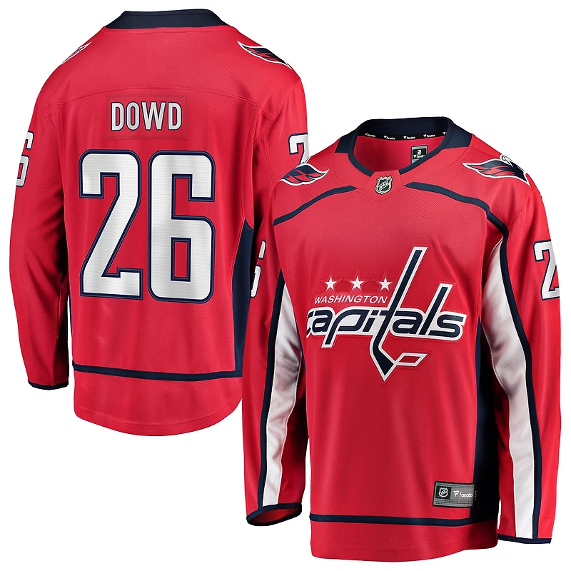 Maillot de joueur rouge Home Breakaway Fanatics Nic Dowd Washington Capitals pour hommes