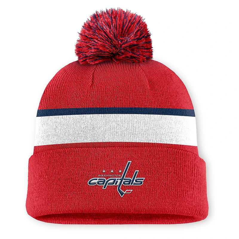 Men's Fanatics Red Washington Capitals Authentic Pro Rink Cuffed Knit Hat with Pom