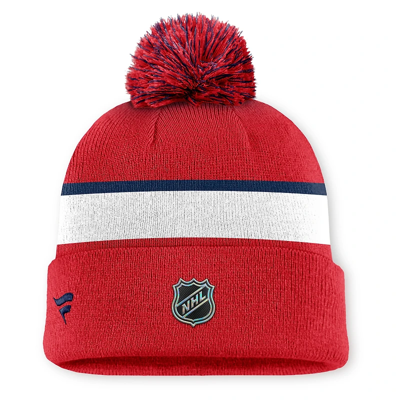 Bonnet en tricot à revers authentique Pro Rink des Capitals de Washington Fanatics pour homme avec pompon