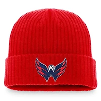 Bonnet en tricot à revers avec logo principal Fanatics Red Washington Capitals Core pour hommes