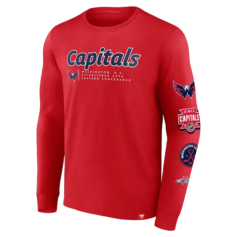 T-shirt rouge à manches longues Fanatics pour hommes des Capitals de Washington Strike the Goal