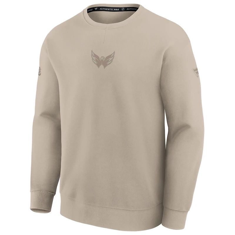 Men's Fanatics Tan Washington Capitals Authentic Pro Road Tri-Blend Sweatshirt
