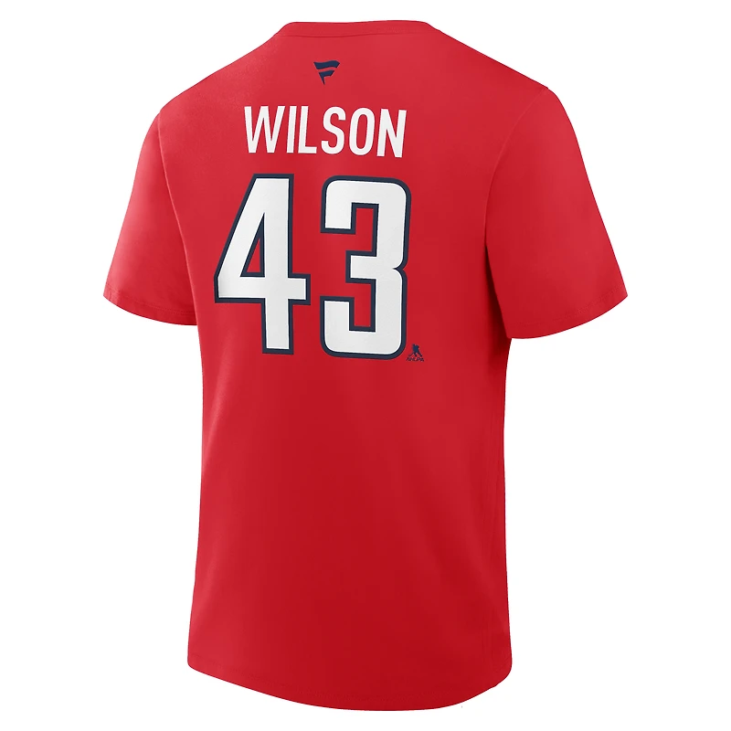 T-shirt rouge authentique avec nom et numéro Stack de Tom Wilson pour homme des Capitals Washington