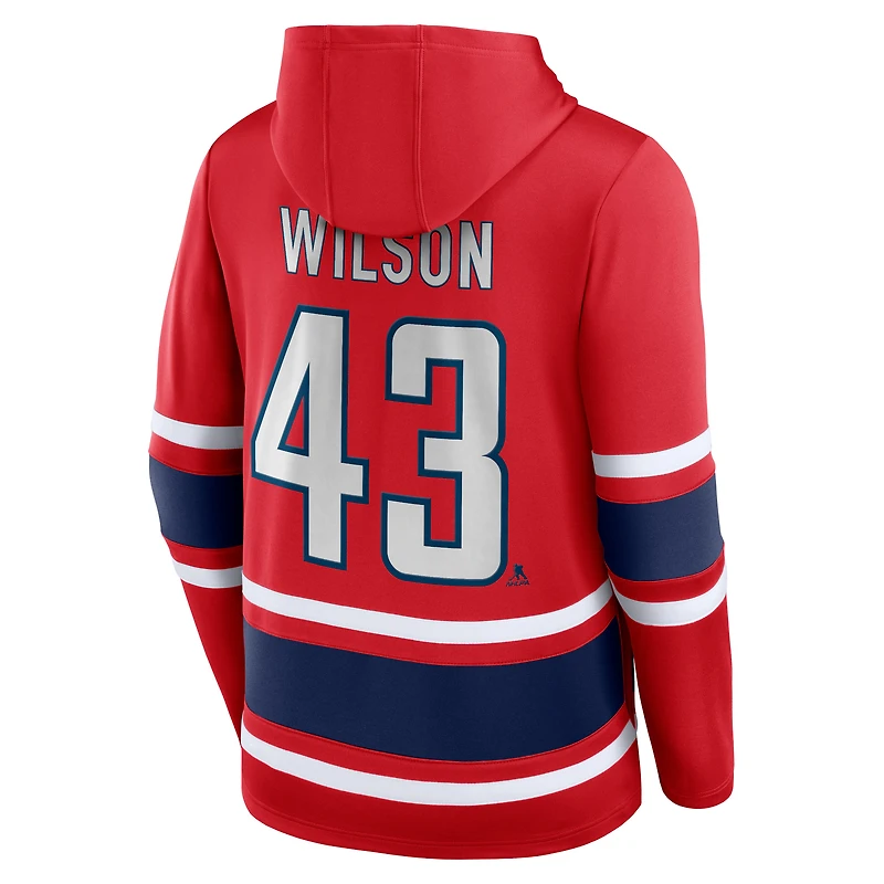 Men's Fanatics Tom Wilson Red Washington Capitals Name & Number Lace-Up Pullover Hoodie