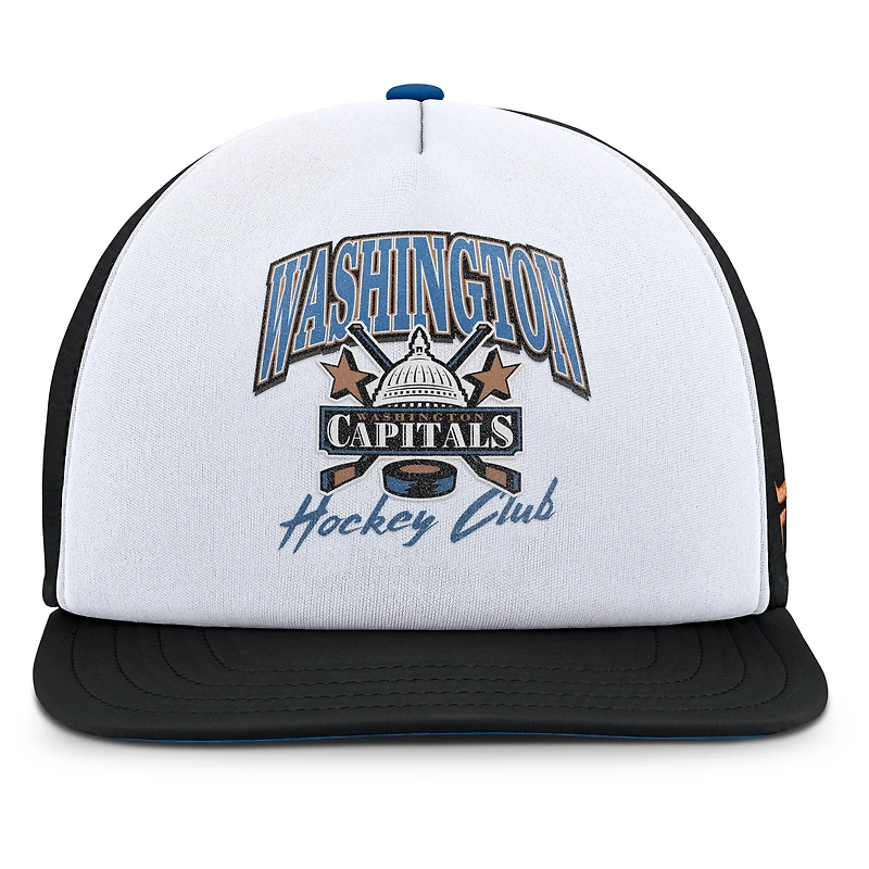 Men's Fanatics White/Black Washington Capitals Decades Collection Foam Front Snapback Hat