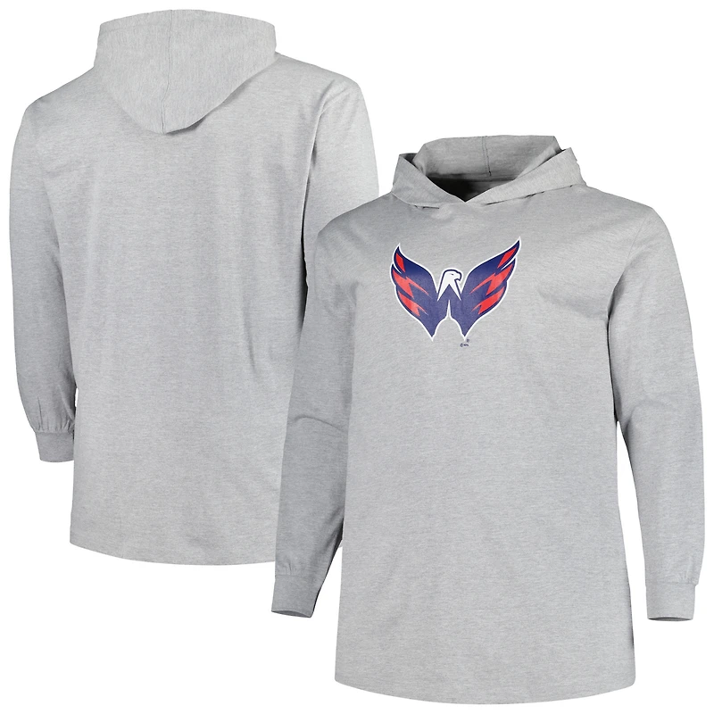 Sweat à capuche pour homme Washington Capitals gris chiné grandes tailles