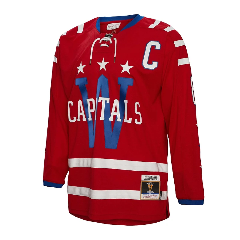 Men's Mitchell & Ness Alexander Ovechkin Red Washington Capitals  2015 Captain Patch Blue Line Player Jersey