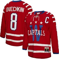 Maillot Homme Mitchell & Ness Alexander Ovechkin Red Washington Capitals 2015 Captain Patch Blue Line Player