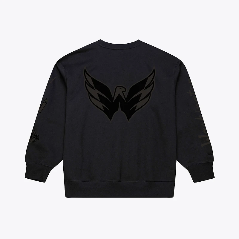 Men's Mitchell & Ness Black Washington Capitals Phantom Fleece Crew Neck Sweatshirt