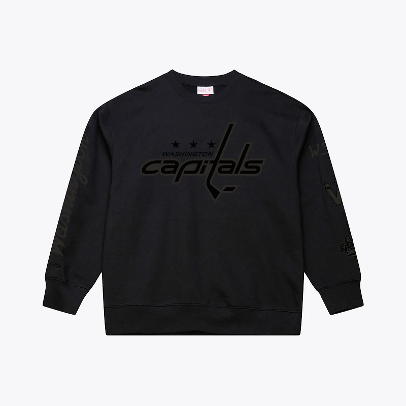 Men's Mitchell & Ness Black Washington Capitals Phantom Fleece Crew Neck Sweatshirt