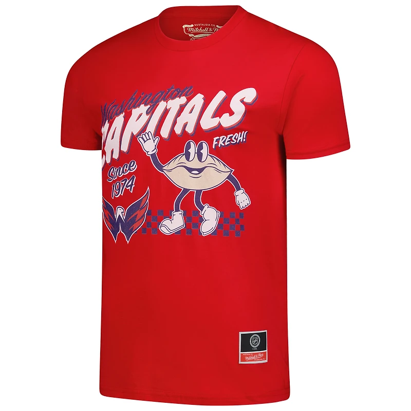 T-shirt rouge pour homme Mitchell & Ness avec motif de nourriture locale des Washington Capitals