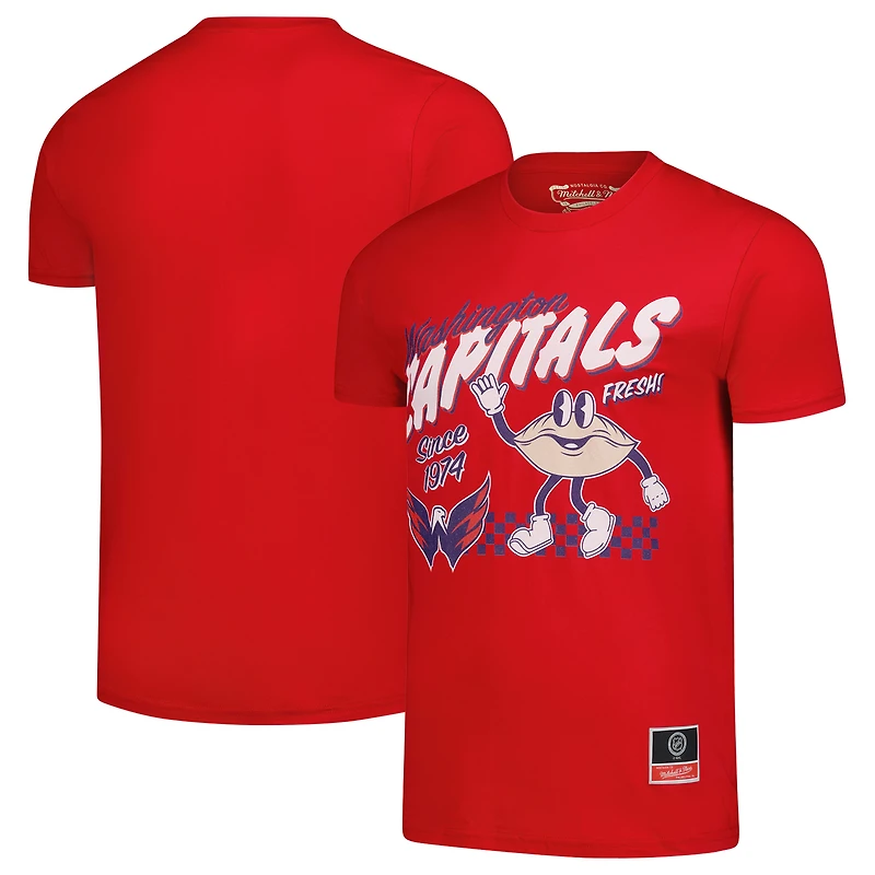 T-shirt rouge pour homme Mitchell & Ness avec motif de nourriture locale des Washington Capitals
