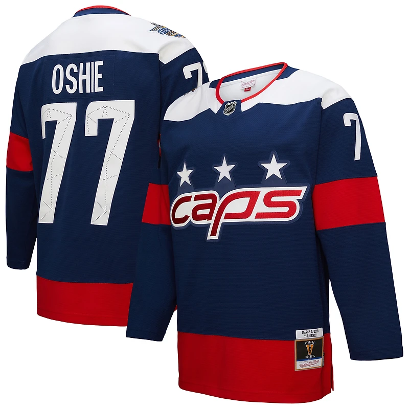 Maillot Power Play bleu marine pour homme Mitchell & Ness TJ Oshie des Washington Capitals