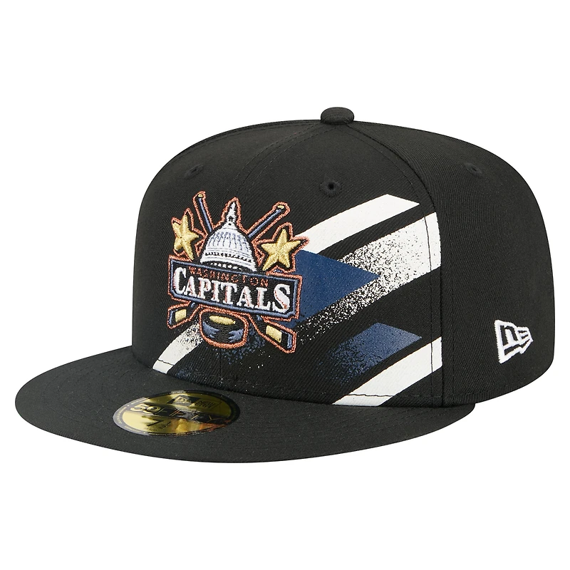 Men's New Era Black Washington Capitals Faded Lines 59FIFTY Fitted Hat