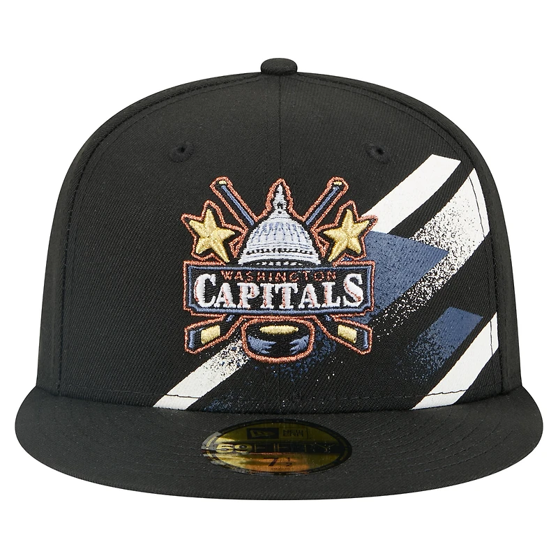 Men's New Era Black Washington Capitals Faded Lines 59FIFTY Fitted Hat