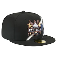 Men's New Era Black Washington Capitals Faded Lines 59FIFTY Fitted Hat