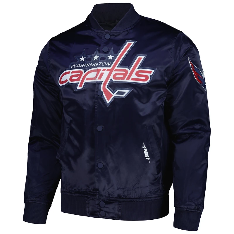 Veste à bouton-pression classique en satin pour hommes Pro Standard des Washington Capitals, bleu marine
