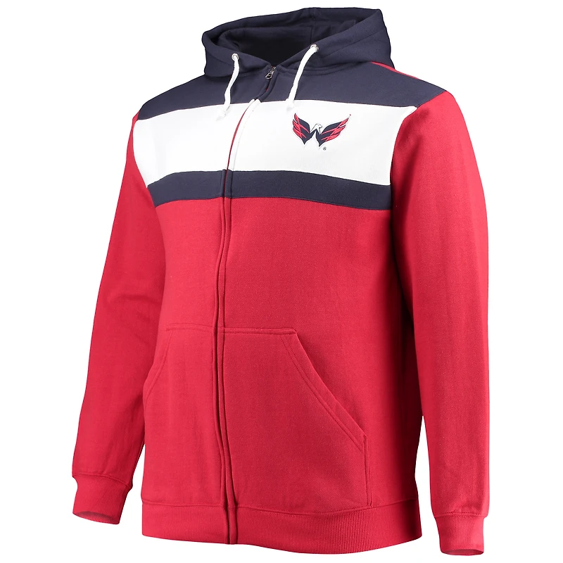 Profil pour hommes Alexander Ovechkin Rouge Washington Capitals Big & Tall Colorblock Full-Zip Sweat à capuche
