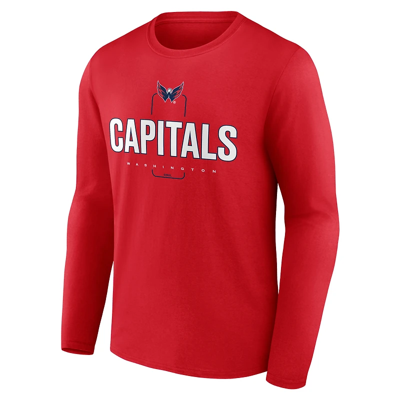 Men's Red Washington Capitals Custom Midfielder Long Sleeve T-Shirt