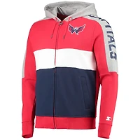 Chandail à capuchon avec fermeture éclair et blocs de couleurs des éliminatoires Capitals Washington pour homme, rouge Starter/bleu marine