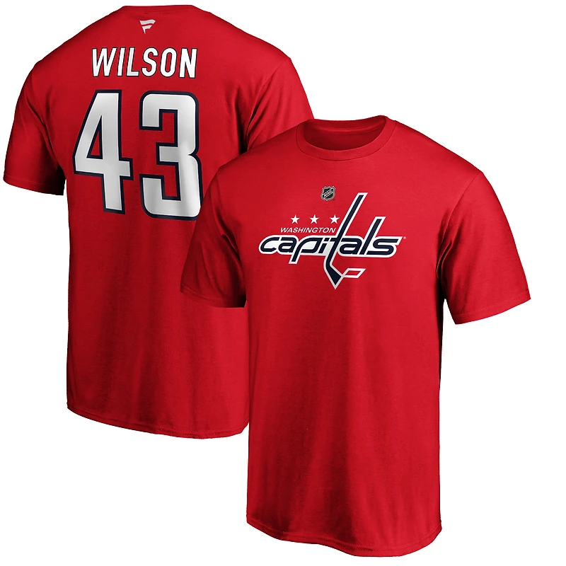 T-shirt rouge authentique pour homme avec nom et numéro de l'équipe des Washington Capitals Tom Wilson