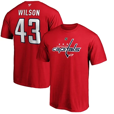 T-shirt rouge authentique pour homme avec nom et numéro de l'équipe des Washington Capitals Tom Wilson