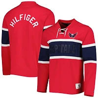 Haut à manches longues lacets Tommy Hilfiger rouge Washington Capitals Walter pour hommes