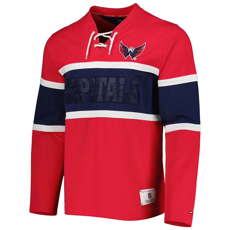 Haut à manches longues lacets Tommy Hilfiger rouge Washington Capitals Walter pour hommes