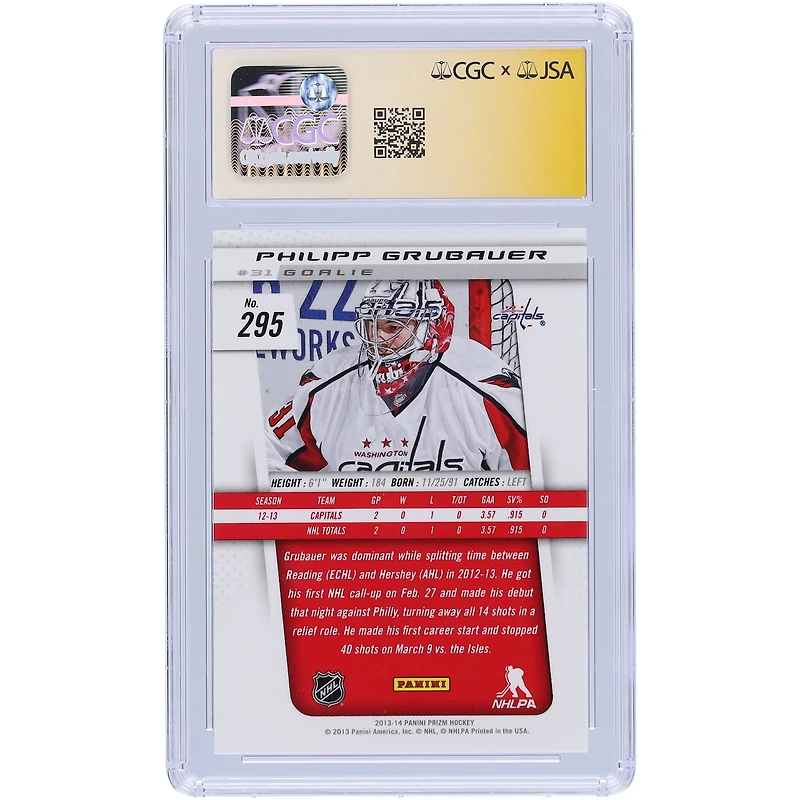 Philipp Grubauer Washington Capitals Autographed 2013-14 Panini Prizm #295 CGC Fanatics Witnessed Authenticated Auto 10 Rookie Card