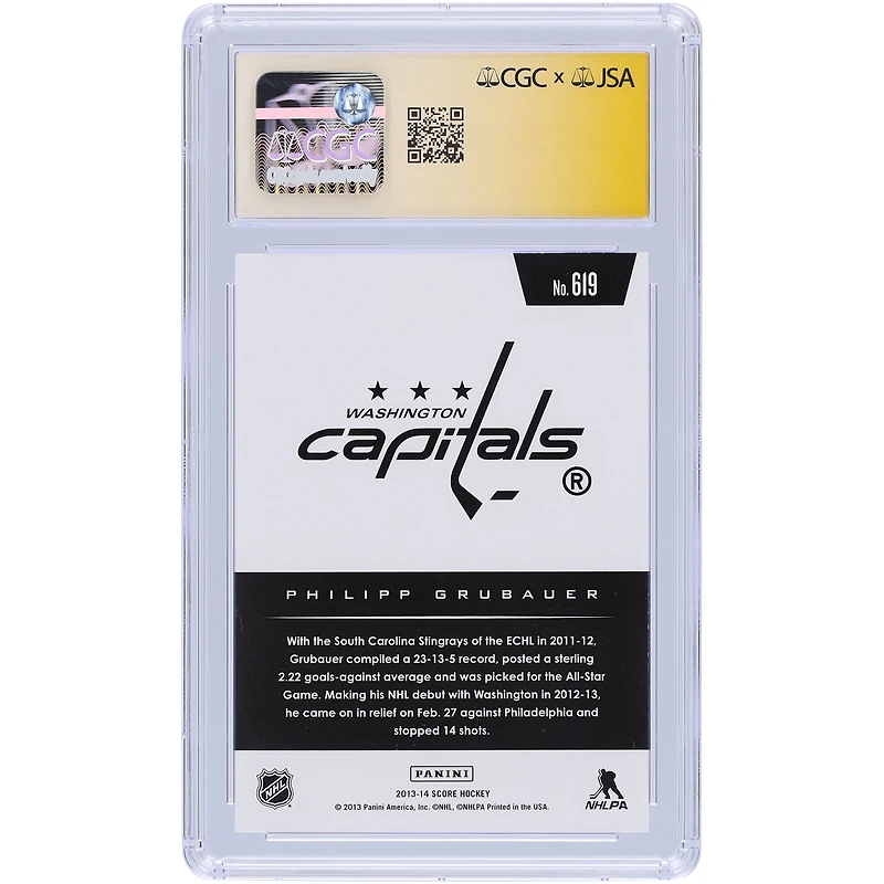 Philipp Grubauer Washington Capitals Autographed 2013-14 Panini Score #619 CGC Fanatics Witnessed Authenticated Rookie Card