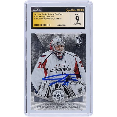 Carte de recrue Panini 2013-14 entièrement certifiée et autographiée par Philipp Grubauer des Washington Capitals #198 CGC Fanatics Witnessed Authenticated 9/10