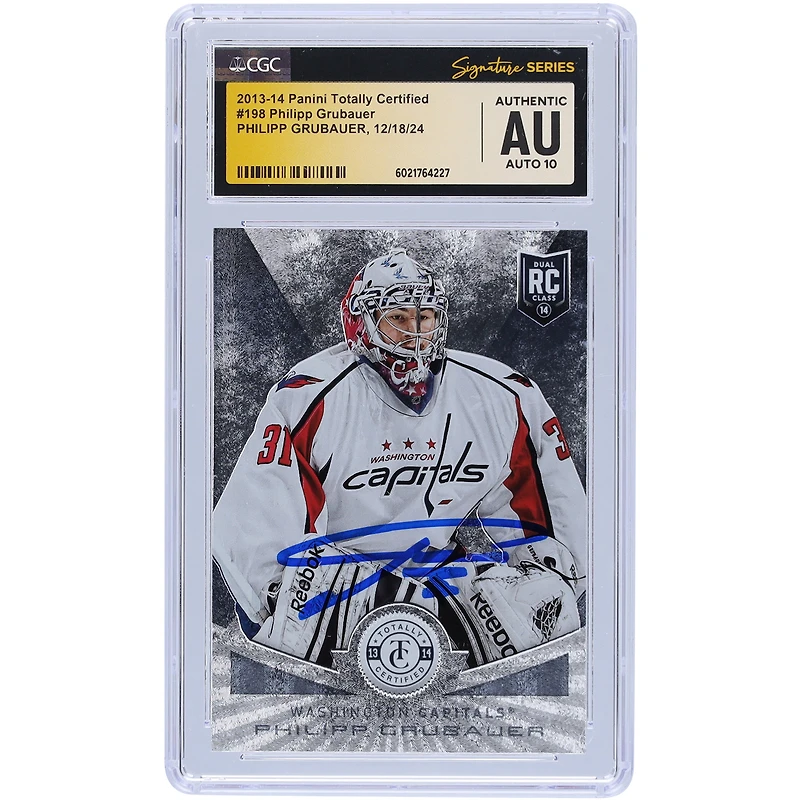 Carte de recrue Panini 2013-14 entièrement certifiée et autographiée par Philipp Grubauer des Washington Capitals #198 CGC Fanatics Witnessed Authenticated Auto 10