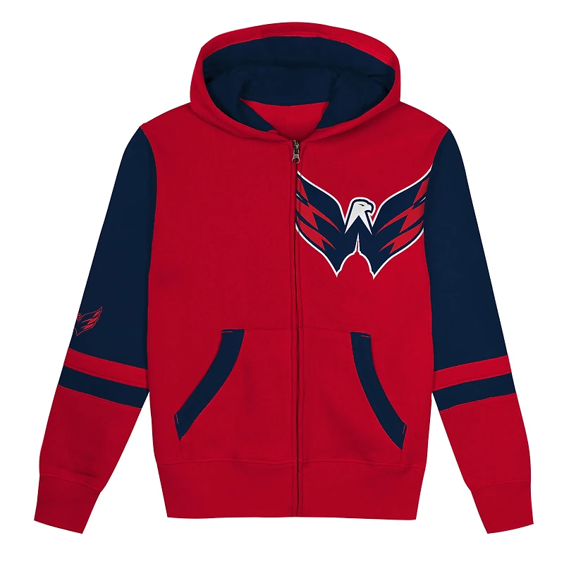 Sweat à capuche entièrement zippé pour enfant d'âge préscolaire avec motif Washington Capitals Face Off Red