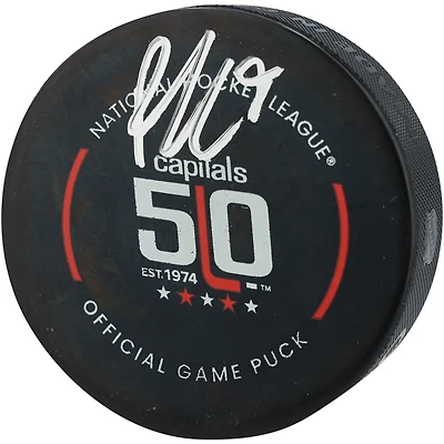 Rondelle de match officielle autographiée du 50e anniversaire des Capitals de Washington par Ryan Leonard