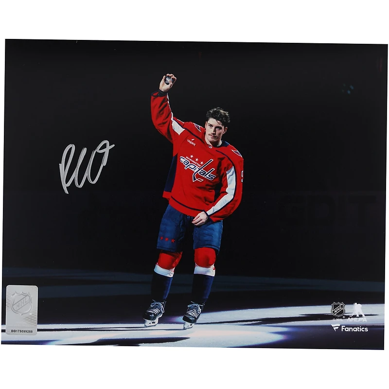 Ryan Leonard Washington Capitals Autographed 8" x 10" Red Jersey Saluting the Crowd Photograph