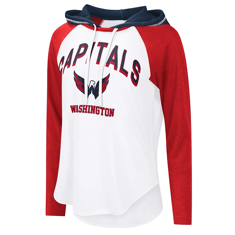 T-shirt à capuche manches longues raglan G-III 4Her par Carl Banks pour femme, blanc, Washington Capitals VIP