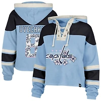 Sweat à capuche court lacets de qualité supérieure, bleu clair, motif fleurs cerisier, modèle 47 Alexander Ovechkin, Washington Capitals, pour femme