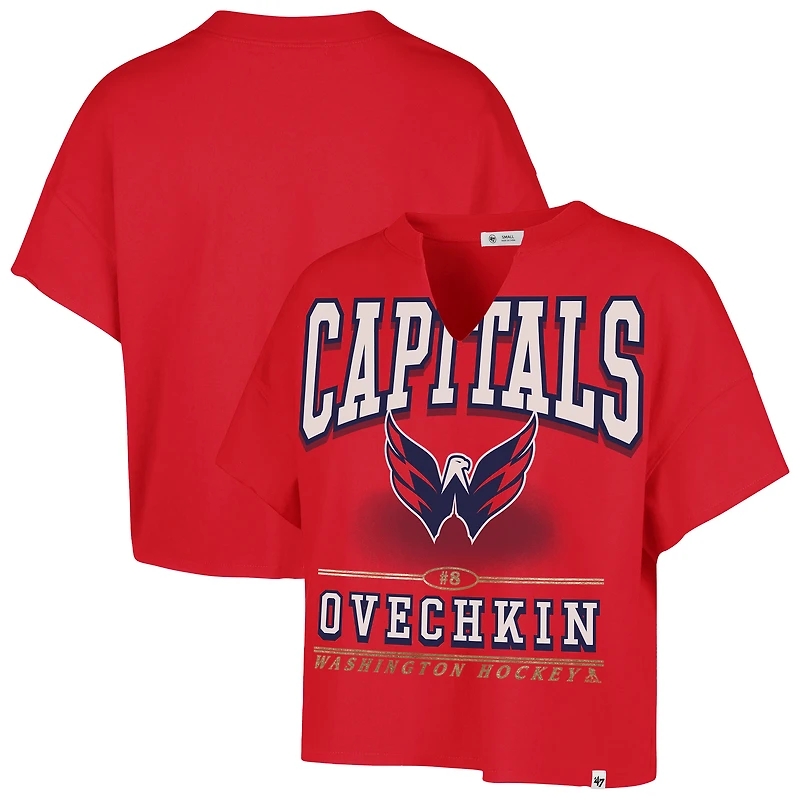 T-shirt surdimensionné à col cranté Alexander Ovechkin pour femme, modèle rouge '47, avec nom et numéro Elation des Capitals de Washington