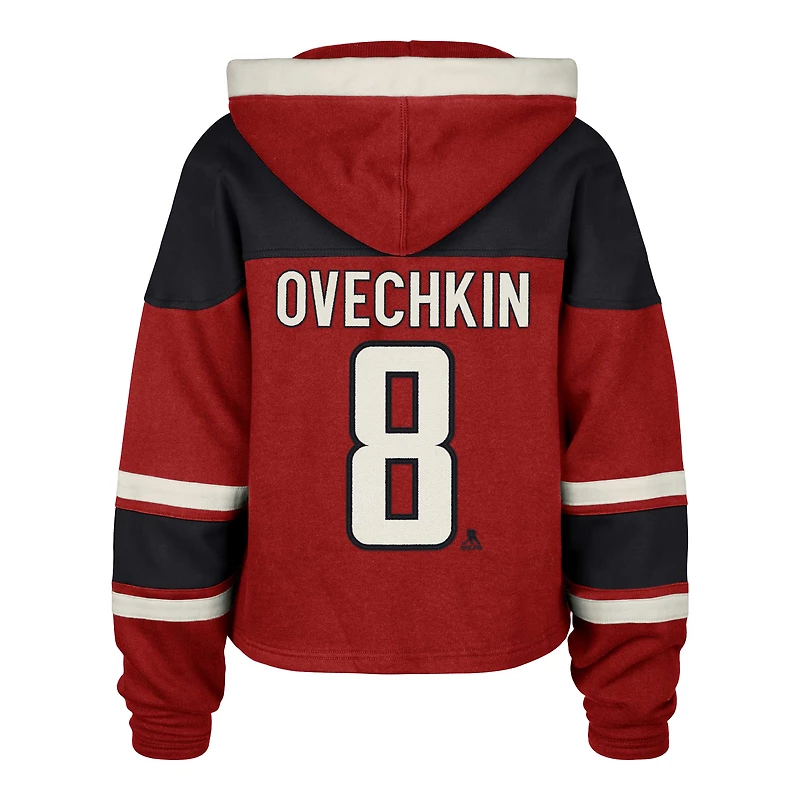 Women's '47 Alexander Ovechkin Red Washington Capitals Superior Lacer Cropped Pullover Hoodie