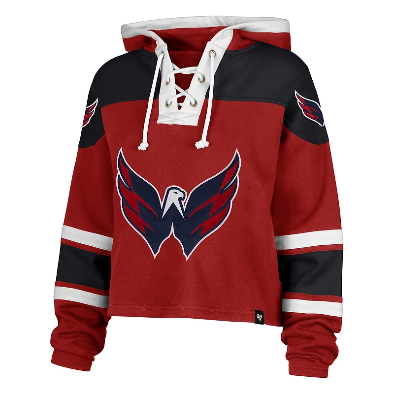 Women's '47  Red Washington Capitals Cropped Lacer Hoodie