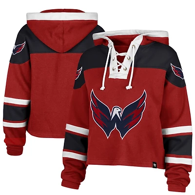 Women's '47  Red Washington Capitals Cropped Lacer Hoodie