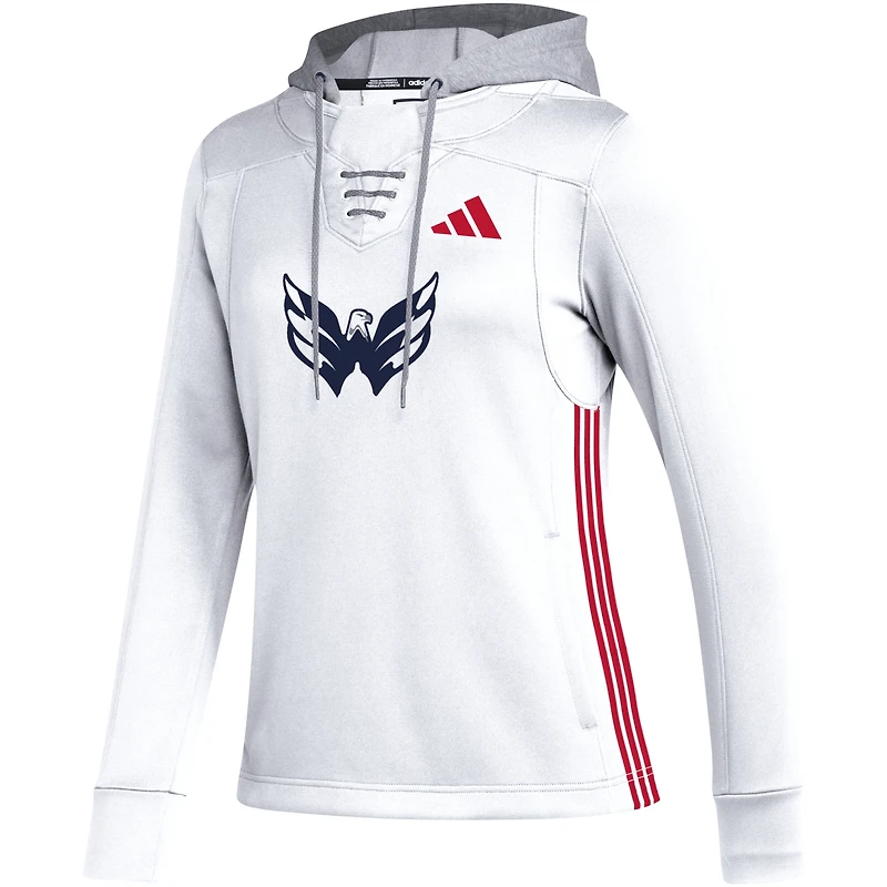 Women's adidas White Washington Capitals Refresh Skate Lace AEROREADY Pullover Hoodie