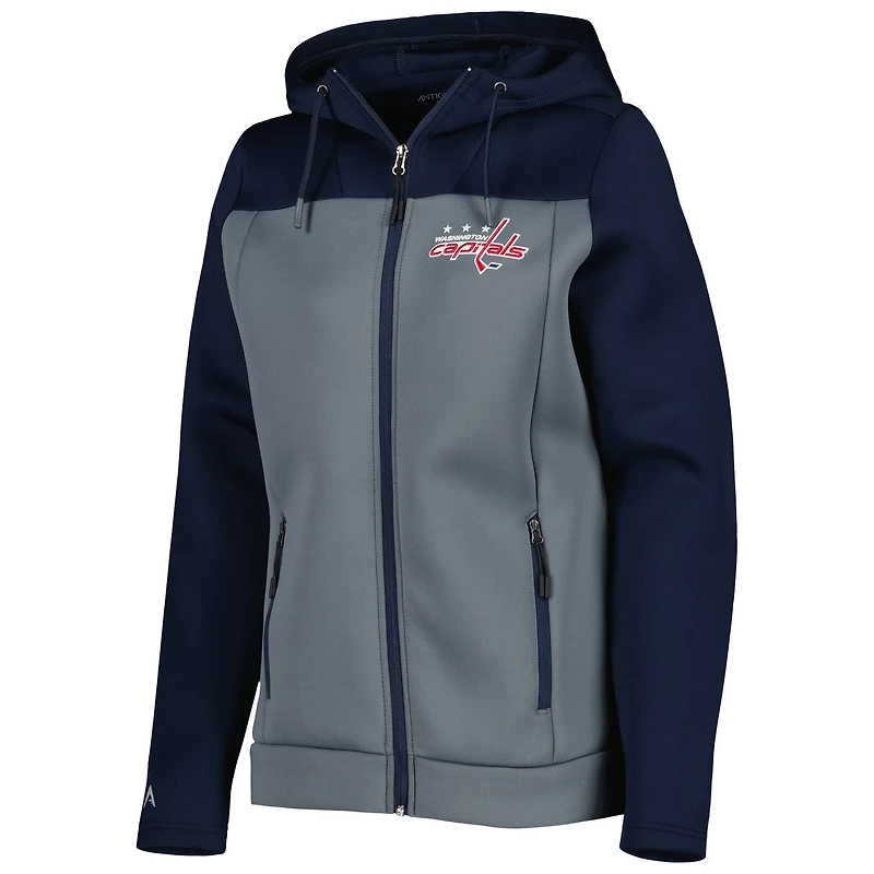 Veste à glissière pleine longueur Antigua Navy/Grey Washington Capitals Protect pour femme