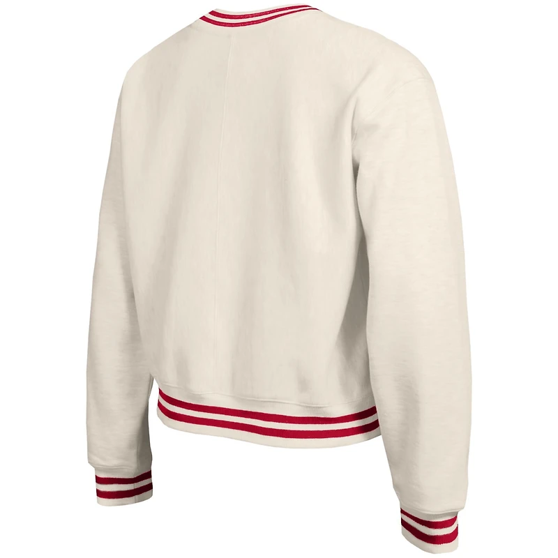 Sweat-shirt à col rond Champion crème pour femme, motif Bold Laurels des Washington Capitals, en fil tissé inversé.