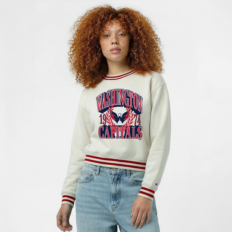 Women's Champion Cream Washington Capitals Bold Laurels Reverse Weave Yarn Crewneck Sweatshirt