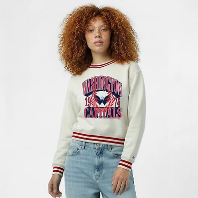 Women's Champion  Cream Washington Capitals Bold Laurels Reverse Weave Yarn Crewneck Sweatshirt